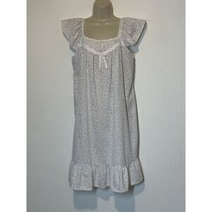 VTG Dream Wear Medium Purple White Floral Nightgown Flutter Sleeve Cottagecore